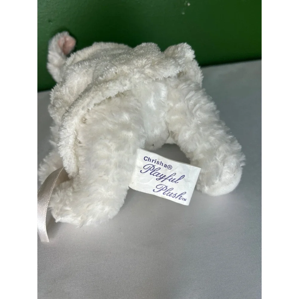 Chrisha Playful Plush White Bunny Rabbit Stuffed Animal with Jacket and Bow
